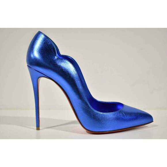 Christian Louboutin Hot Chick 100 Alize Blue Leather Pointed Toe Heel Pump 40 - Picture 2 of 12